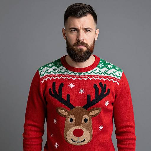 Bearded Man in Cozy Christmas Sweater