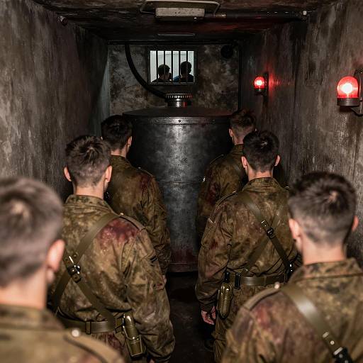 Bunker Corridor with Soldiers in Uniform