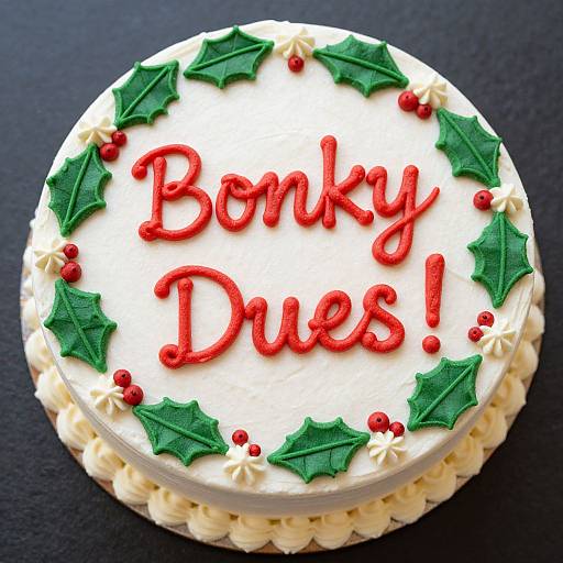 Photograph of a round white cake with 