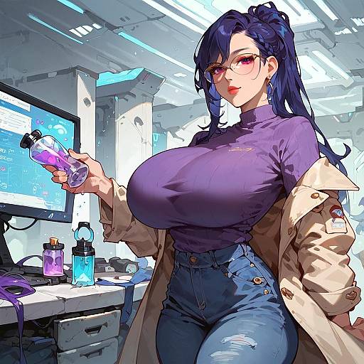 Curvy Woman Scientist in Futuristic Lab