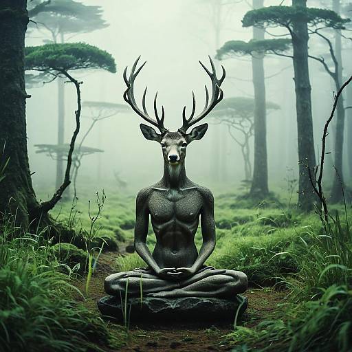 Mystical Deer Meditation in Foggy Forest