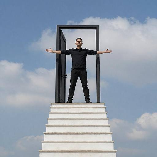 Man at Doorway on White Staircase