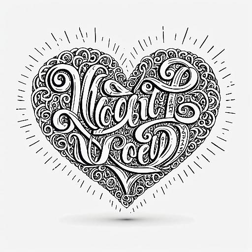 Intricate Heart Shape with Ancient Script Lettering