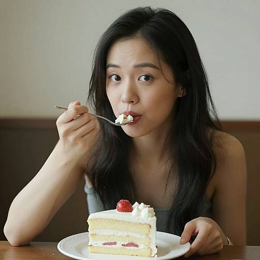 Woman Enjoying Delicious Cake