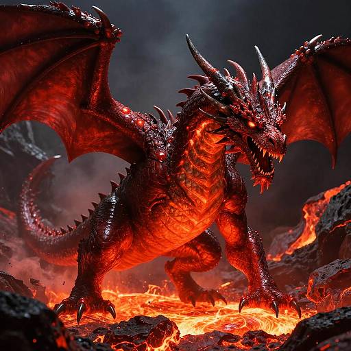 Realistic Red Dragon from Volcanic Cave
