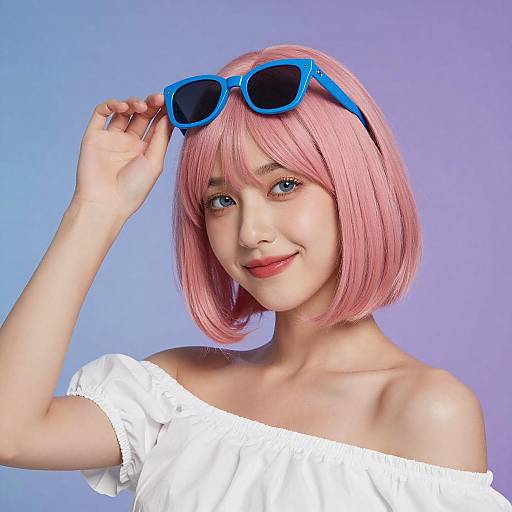 Young Woman with Pink Hair and Sunglasses
