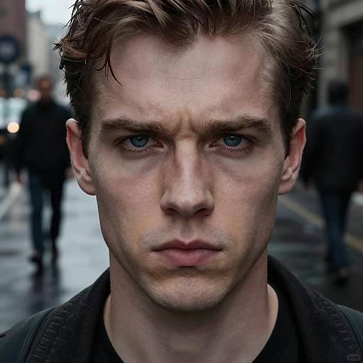 Intense Blue Eyes in Urban Shadows