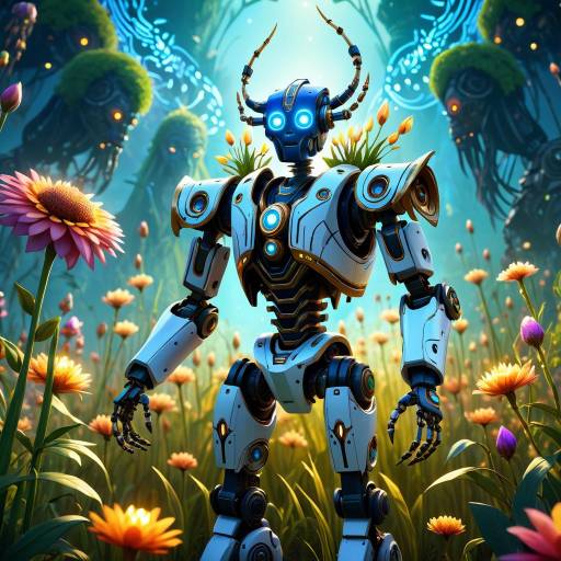 Regal Robotic Shaman in Luminous Flora