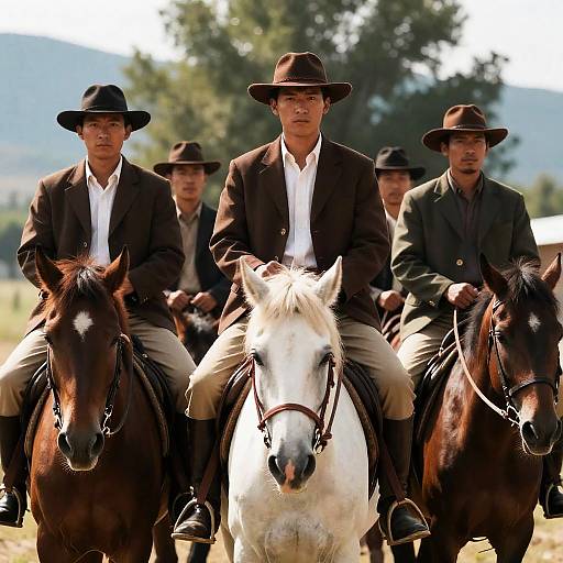 Outdoor Horse Riding: Five Men Portrait