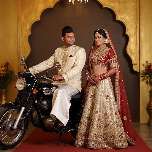 Elegant Couple with Classic Motorcycle