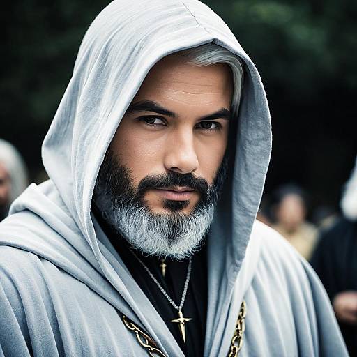 Bearded Male in Wizard Costume with Hood