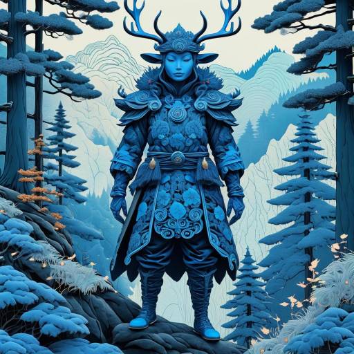 Mysterious Forest Guardian in Mountain Landscape