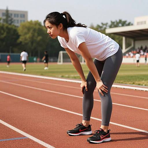 Young Woman Stretching on Track