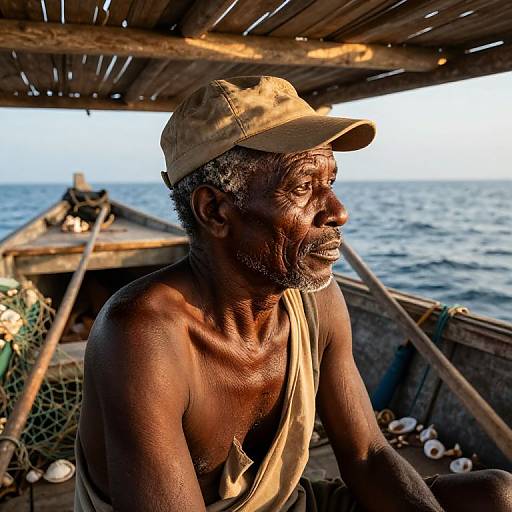Weathered African Fisherman at Sea