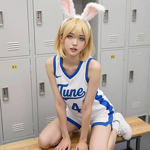 Playful Blonde in Tune Squad Outfit