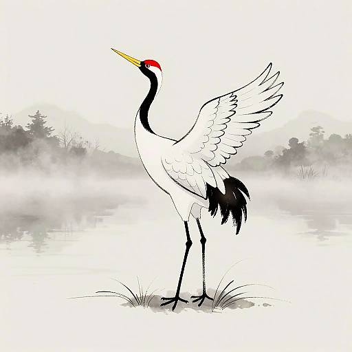 Minimalist Crane Tattoo Sketch