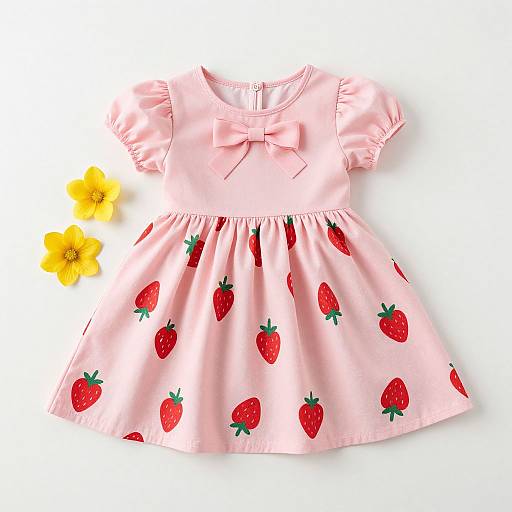Pink Strawberry Print Kids Dress