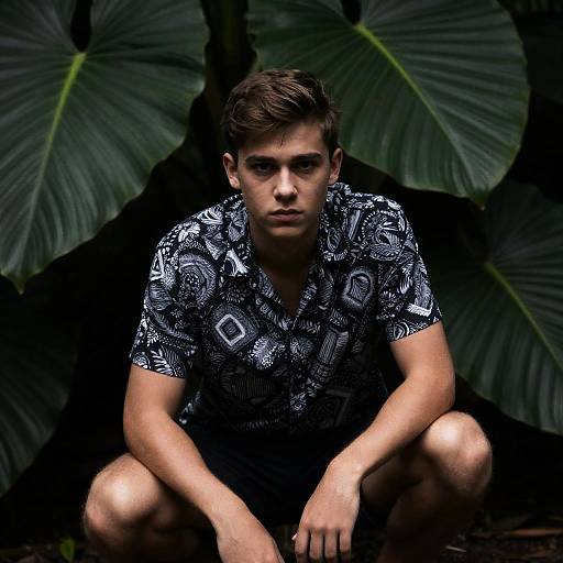 Intense Young Man in Jungle Shadows