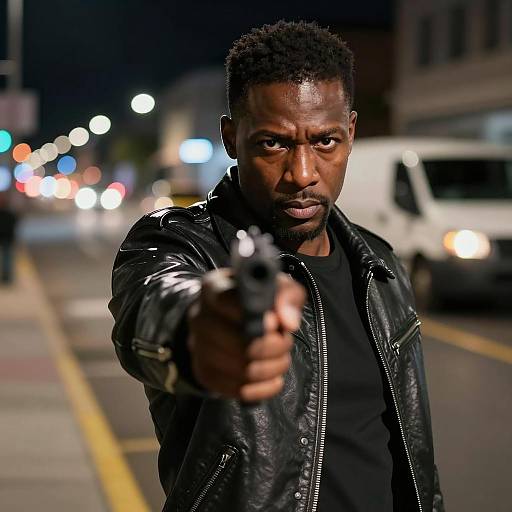 Intense Night Encounter with Gun Focus