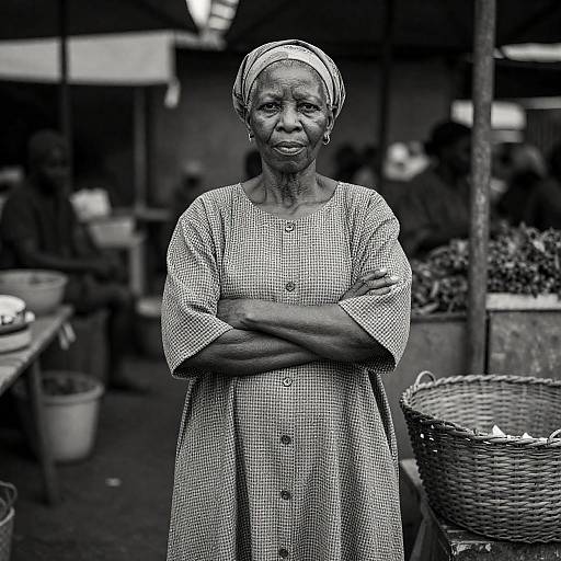 Blue Monochrome Market Portrait of Elderly Woman