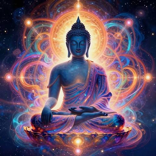 Radiant Buddha with Kaleidoscopic Mandala