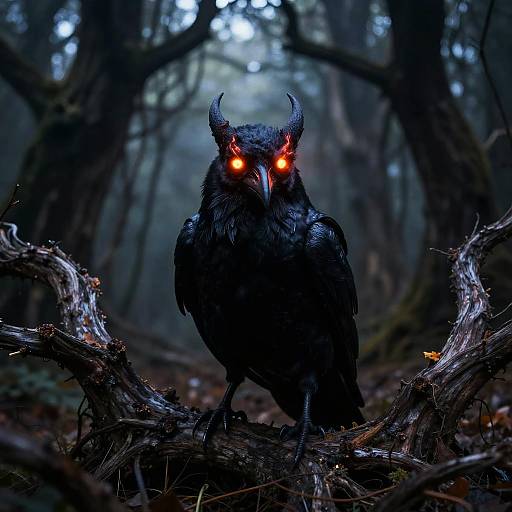 Demonic Crow in Haunted Forest