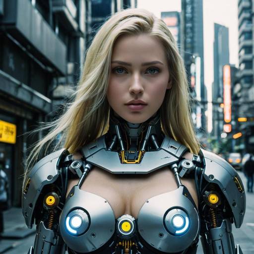 Blonde Female Cyborg in Cyberpunk City