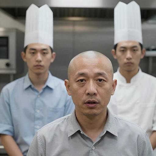 Asian Men Cooking in Modern Kitchen