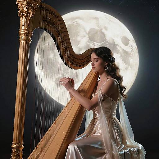 Ethereal Celestial Harpist in Moonlight