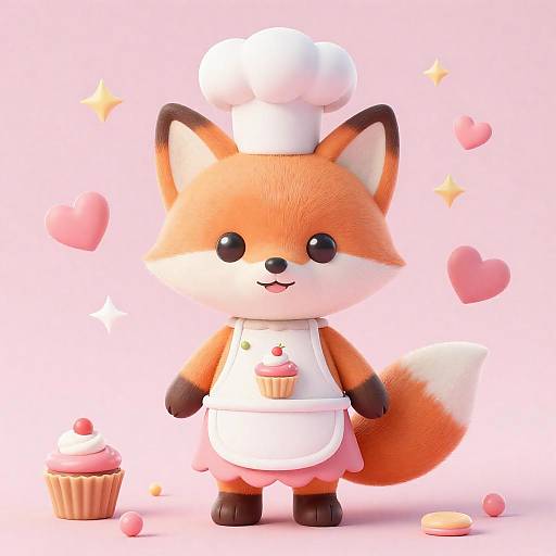 Adorable Fox Pastry Chef in Apron
