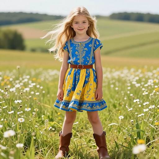 Confident Girl in Sunny Floral Meadow
