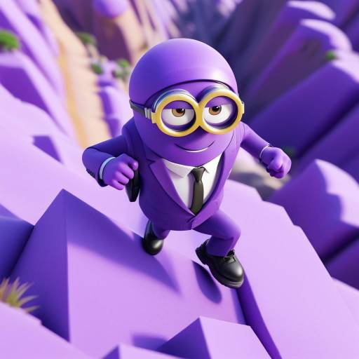 Purple Minion in Business Suit Climbing Purple Mountain