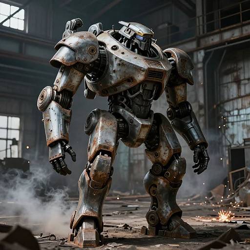 Rusty Mechanized Battle Suit in Factory
