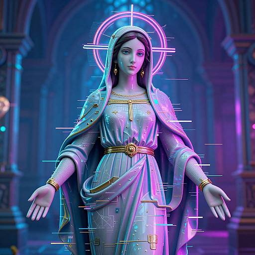 Futuristic Glitch Art Religious Statue