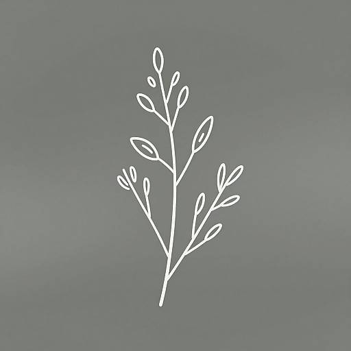 Minimalist digital drawing of a white, simple, stylized plant with multiple elongated leaves on a smooth, gray gradient background.