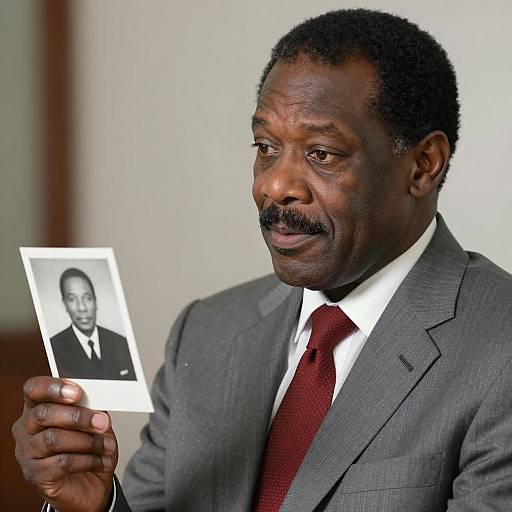 Curious Middle-Aged Man in Gray Suit