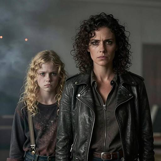 Serious Woman and Young Girl in Smoky Setting