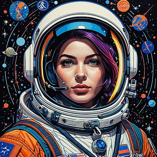 Portrait of Female Astronaut with Digital Badges