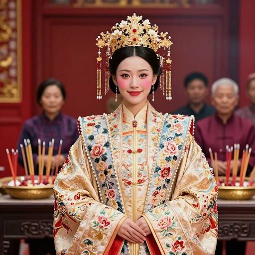 Traditional Chinese Bride in Embroidered Robe