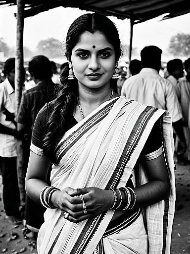 Photorealistic Woman in Malmal Saree Portrait