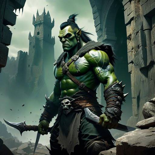 Dramatic Portrait of a Stoic Half-Orc Warrior