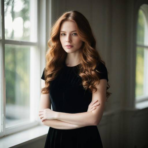 Portrait of Woman in Black Velvet Dress by Window