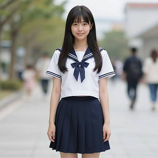 Japanese Schoolgirl in Serafuku Outdoors