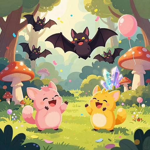 Joyful Vampire Bats in Enchanted Grove