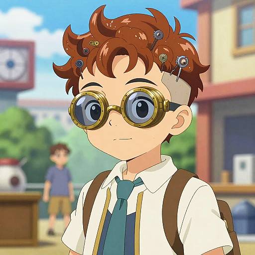 Anime Young Inventor Boy with Brass Goggles