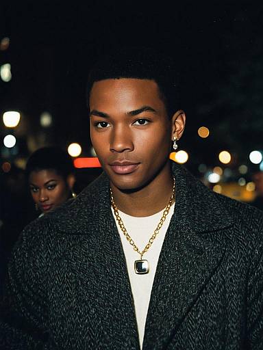 Young Man in Harlem Nights Attire at Night