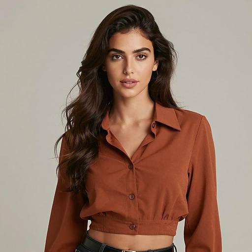Portrait of Woman in Rust Cropped Blouse