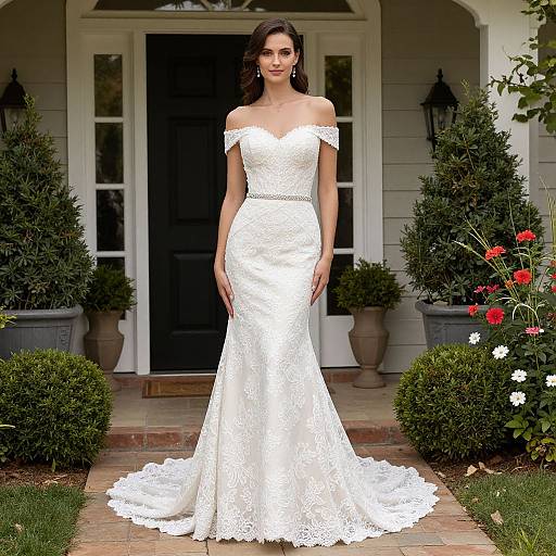 Elegant Lace Tea-Length Wedding Gown