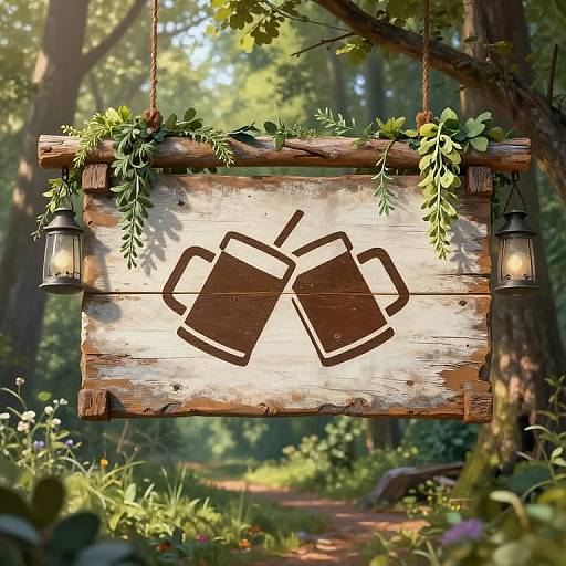 Rustic Tavern Sign in Forest