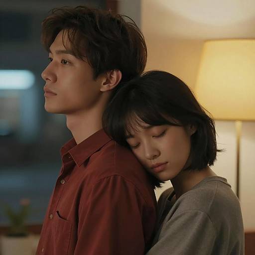 Couple in a tender embrace indoors